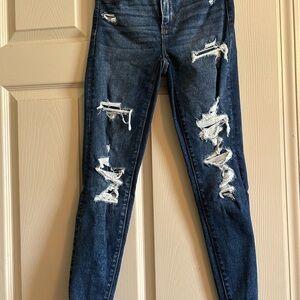 American Eagle Outfitters Blue Skinny Jeans with Distressed Details